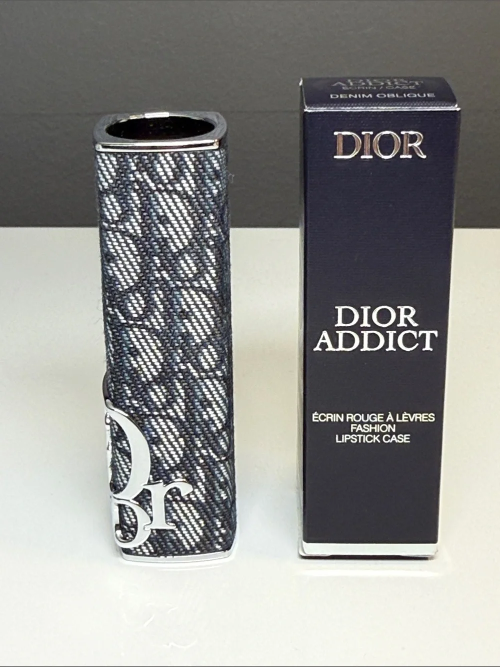 Dior Addict Denim Oblique Lipstick Case - Navy/Gray, new/unused